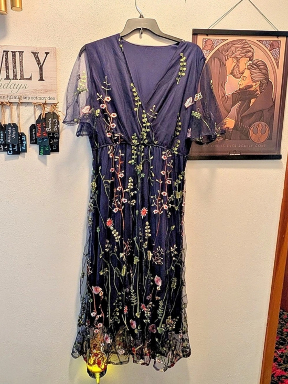 Shein Floral Embroidered Maxi Dress in Blue 2XL Like New